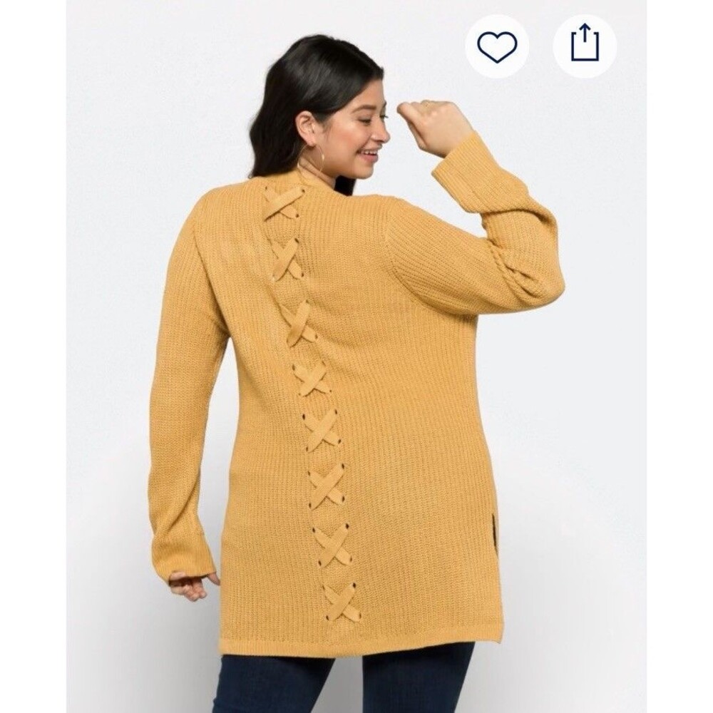 Pinque Stitch Fix Jamelya Yellow Open Cardigan Back Detail Sweater Women's 2x